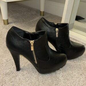 Black Leather Platform Booties